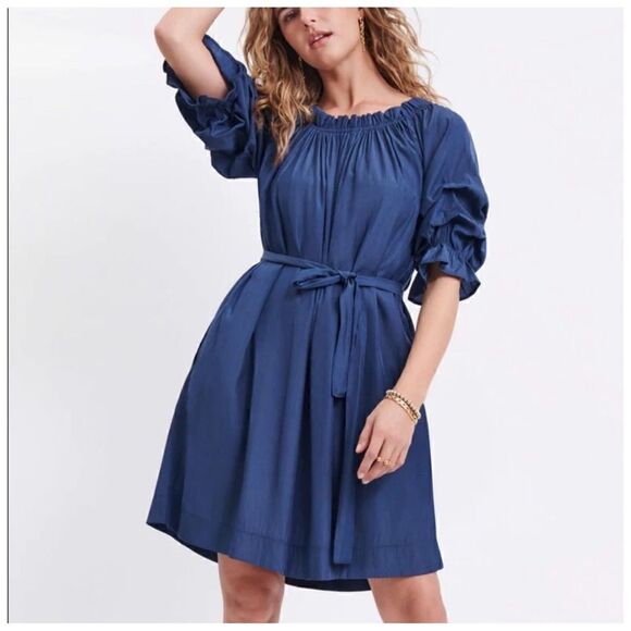 mersea Dresses & Skirts - Mersea Blue Tulum Ruffle Dress Tie Waist Size Small